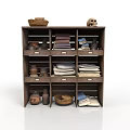 Wooden Storage Shelf With Baskets Books Clay Pots And Skull Decor