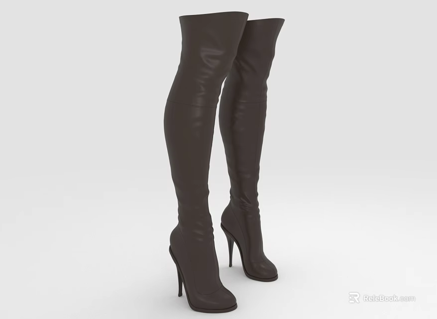 Fashionable Black Over the Knee Leather Boots with High Stiletto Heel Style 3d model 