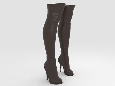 Fashionable Black Over the Knee Leather Boots with High Stiletto Heel Style 3d model