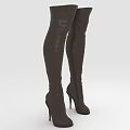 Fashionable Black Over the Knee Leather Boots with High Stiletto Heel Style