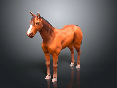 Brown Horse Standing With Shiny Coat And White Mane Against Dark Background 3d model