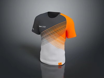Modern Gray Orange White Short Sleeve T-shirt With Diagonal Striped Abstract Pattern 3d model