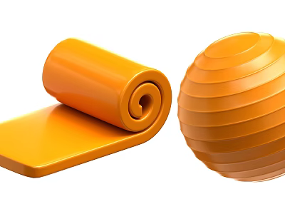 Orange Yoga Mat And Stability Ball Quality Fitness Equipment For Home Workouts 3d model