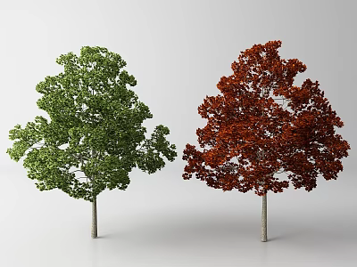 Two Lush Trees With Green And Red Vibrant Leaves In Seasonal 3d model