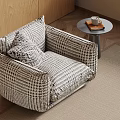 Checkerboard Pattern Single Sofa In Modern Interior With Small Round Table And Wooden Wall 3d model