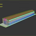 Aerial Planning of Elongated Classical Building With Red Roof and Multiple Columns