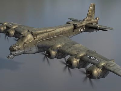 Vintage Military Fighter Aircraft With Multi Propellers Wings And Star Insignia 3d model