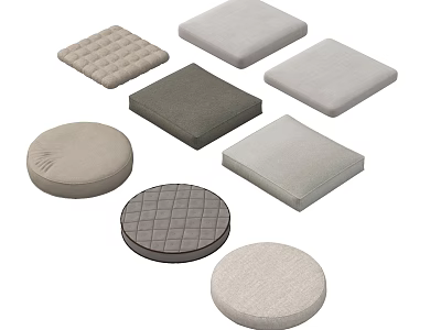 Assorted Fabric Cushions In Various Shapes With Textured And Plain Design Patterns 3d model