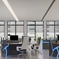 Modern Monitoring Room Interior With Multiple Computer Monitors Ergonomic Chairs And Blue LED Desks