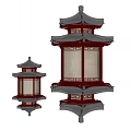 Traditional Chinese Style Chandeliers With Multi Tiered Structure Black Roof Red Frame And Beige Lampshade Design