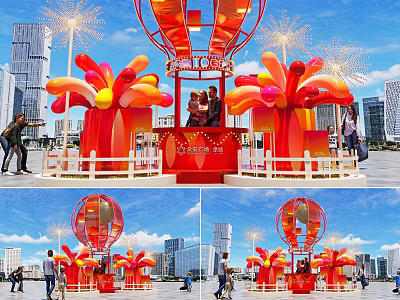 Eye Catching Photo Check In Spot With Red Balloon Decorations And City Skyline View 3d model