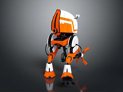 Orange and White Biomorphic Robot Character With Mechanical Legs Head 3d model