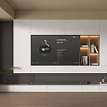 Modern TV Wall Design With White Cabinets Wooden Shelves And Decorative Items