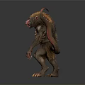 Two Headed Monkey Like Mythical Creature With Red Tentacles Furry Body And Sharp Claws