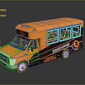 Bright Orange Parking Lot Shuttle Bus With Free Service And Black Details