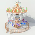Colorful Carousel Playground Equipment With Star Decor And Fenced Structure