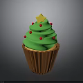 Christmas Cupcake With Green Frosting Yellow Star Topping Red Sprinkles And Brown Paper Cup