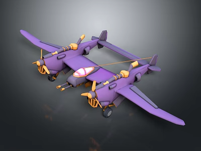 Cosmic Aerospace Purple Twin Body Aircraft Model With Four Propellers And Wings 3d model
