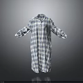Blue White Plaid Long Sleeve Loose Fit Shirt Style Comfortable Home Wear Robe