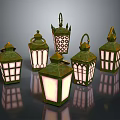 Vintage Decorative Lanterns With Green Tops And Intricate Patterns For Home Decor