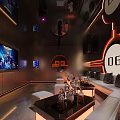 Luxury KTV Interior Design With Modern Sofa Seating Large TV Screen And Lighting Effects