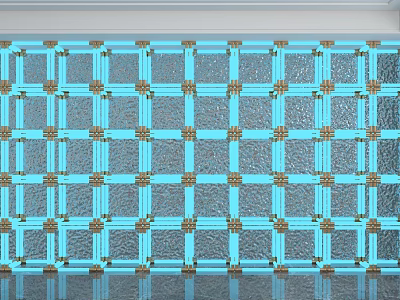 Blue Background Wall with Golden Grid Patterns and Art Deco Decorative Design 3d model