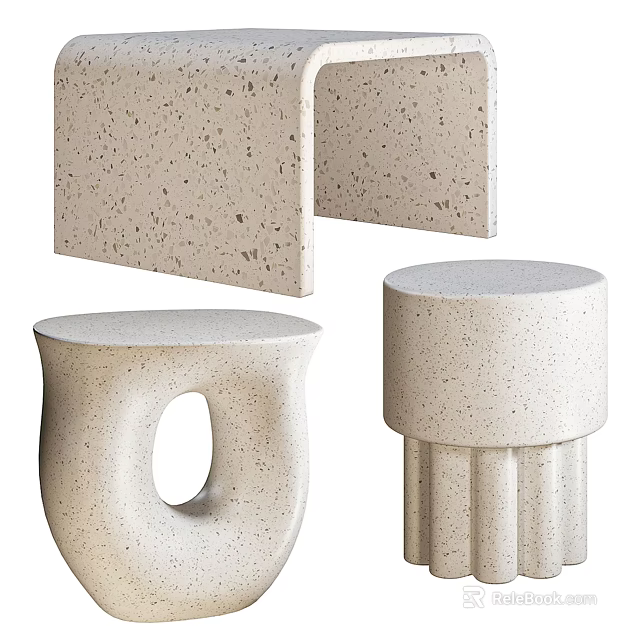 Modern Speckled Side Tables with Ivory Surface and Distinctive Hole Column Designs 3d model