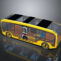 Yellow Eco Bus Design With Black Roof Transparent Windows And Wheels