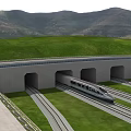 Railway Tunnel Road Infrastructure With High-Speed Train Tracks And Green Landscapes