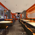 Modern Orange Themed Hotpot Restaurant Interior With Comfortable Seating And Tables 3d model