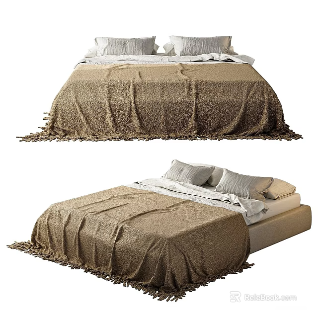 Cozy Double Bed Design With Soft Pillows Warm Blanket And Sturdy Frame 3d model 