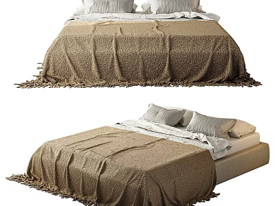 Cozy Double Bed Design With Soft Pillows Warm Blanket And Sturdy Frame 3d model