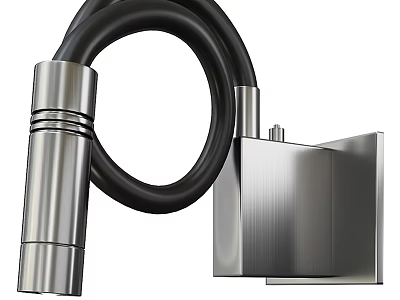 Modern Wall Light With Brushed Stainless Steel Cylindrical Body And Black Cable 3d model