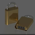 Golden Door Handle Featuring Traditional And Combination Lock With Numeric Keypad Design 3d model