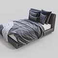 Stylish Double Bed with Dark Headboard Gray Comforter White Knitted Throw and Pillows 3d model