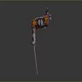 3D Model Of Armored Human Warrior In Silver Red Armor Holding Sword Standing Pose