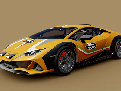 Sporty Yellow Sports Car With 63 Logo And Racing Stripes 3d model