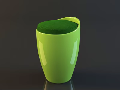 Green Modern Stool With Upholstered Seat And Shiny Smooth Rounded Surface 3d model