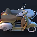 Vintage Golden Motorcycle With Silver Sidecar Brown Seats And Classic Retro Design