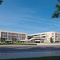 Modern School Buildings Exterior Design With Connected Structures Greenery Trees And Road 3d model