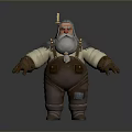Cartoon Man With White Beard Red Nose Tool On Hat Fur Lined Coat Brown Overalls