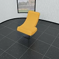 Yellow Lounge Chair With Curved Backrest Black Square Base And Leaf Pattern Wallpaper 3d model