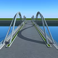 Modern Arch Bridge Spanning Blue Water With Multiple Curved Arches And Green Riverbanks