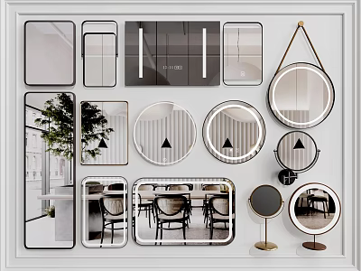 Various Decorative Mirrors With Different Shapes And Designs For Modern Interior Decor 3d model