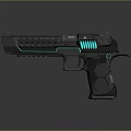 Futuristic Weapon Handgun With Blue Neon Lights And Sleek Hexagonal Structure Design