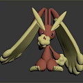 Red Yellow Cartoon Character 3D Model With Long Ears Holding Soft Item