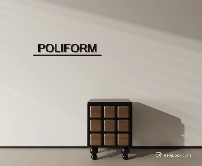 Poliform Modern Side Table With Wooden Panels And Black Frame On Wheels 3d model