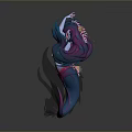 Fantasy Female Character With Colorful Long Hair And Flowing Tail In Elegant Pose On Gray Background