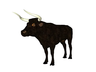 Black Bull With White Horns And Brown Eyes Standing Isolated 3d model