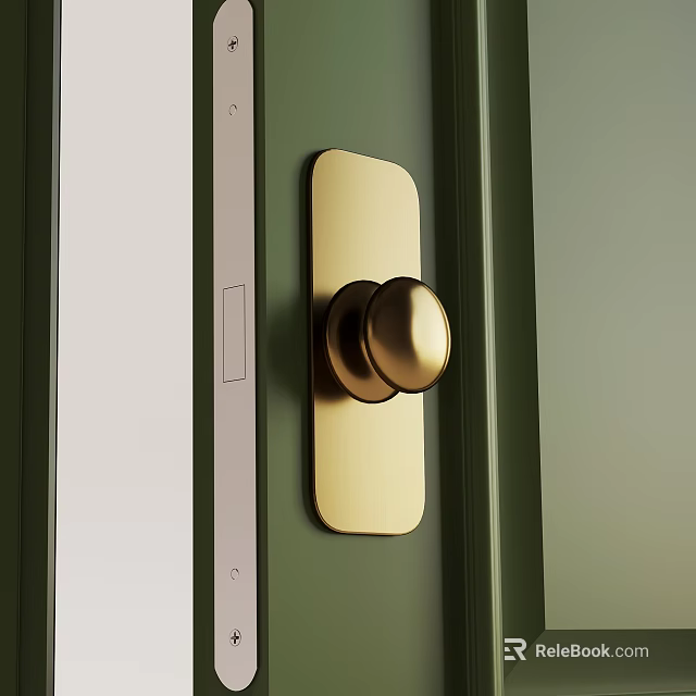 Green Door With Gold Knob And Door Frame In Home Interior 3d model 